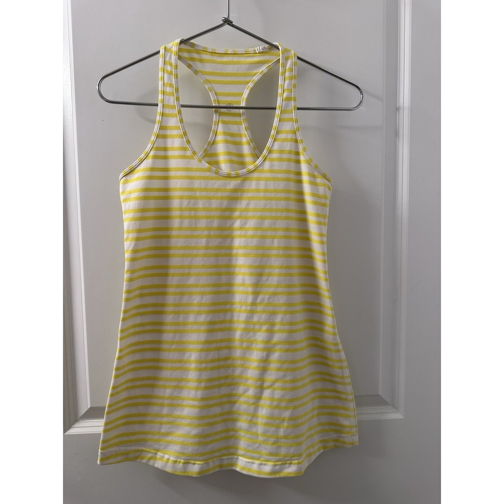 Lululemon Cool Racerback‎ Tank Top Yellow White Horizontal Striped Athletic Yoga
